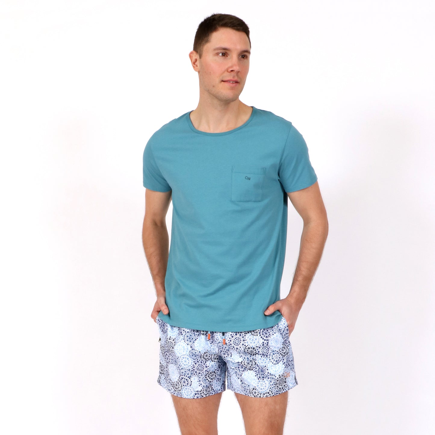 Jade Green Relaxed Fit Beach T-Shirt Denim Spot Print Swim Short