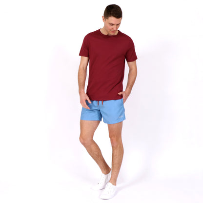 Premium Box Fit T-Shirt Cherry Red Chambray Blue Solid Colour Swim Short Outfit