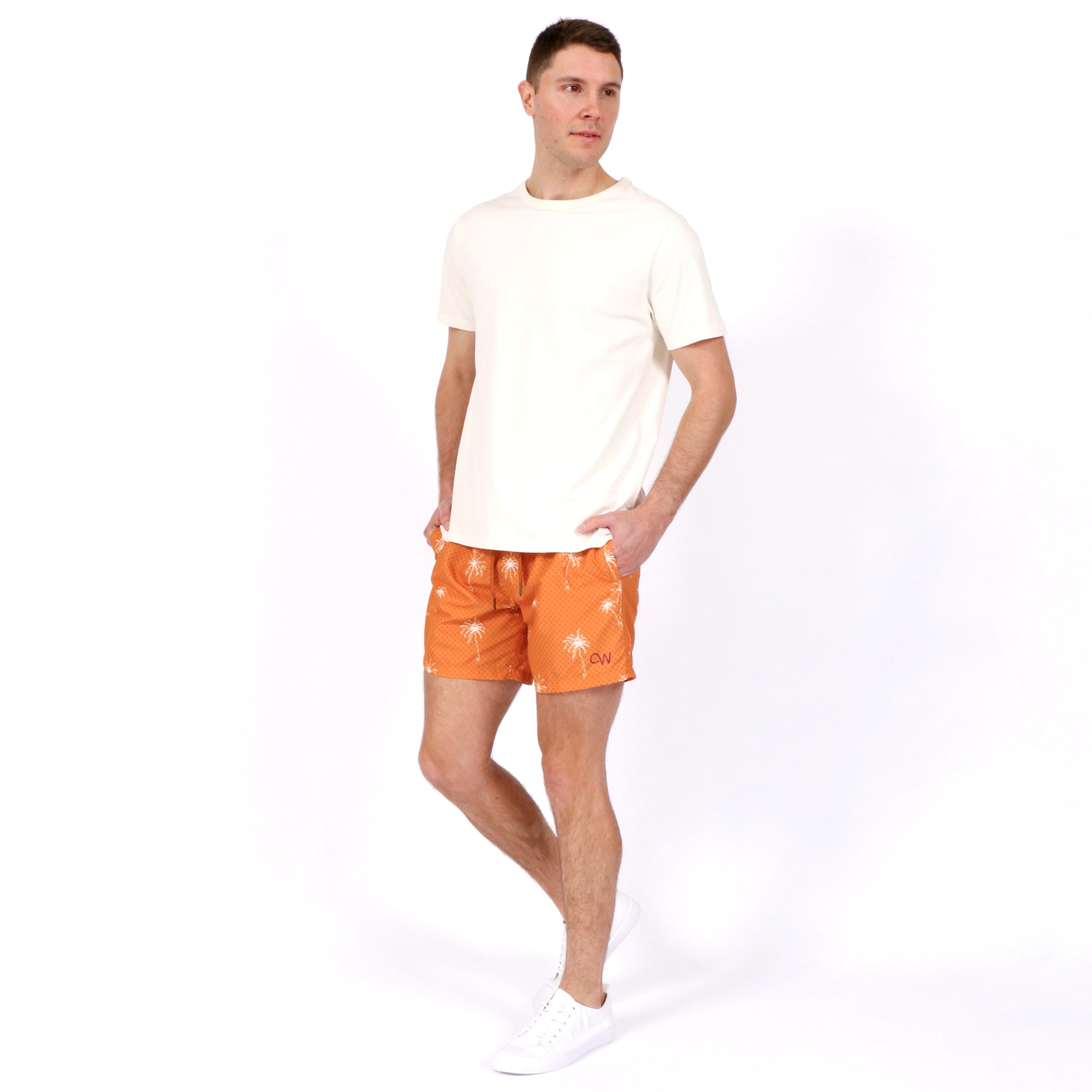 Off-White Premium Box Fit T-Shirt Burnt Orange Palm Tree Swim Short