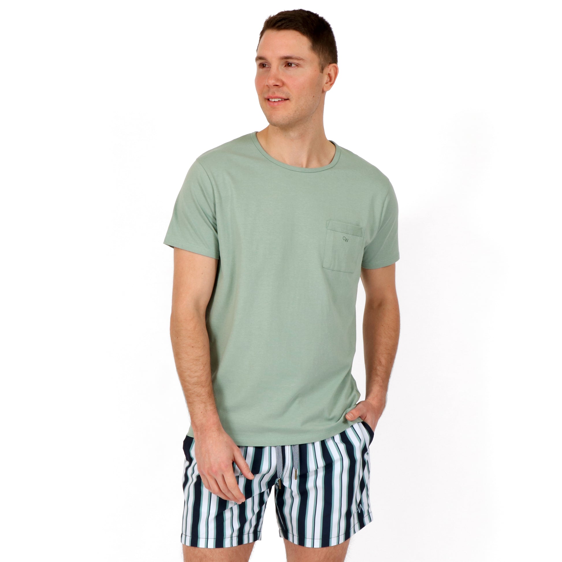 OWTS2101 Moss green Essential Beach T-Shirt  on body front